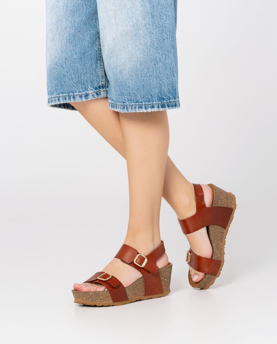 Sandalo con zeppa BARI-301 marrone