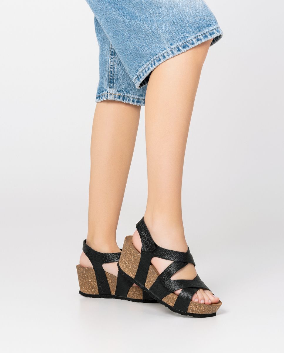 Sandale à semelle compensée BARI-303 noir